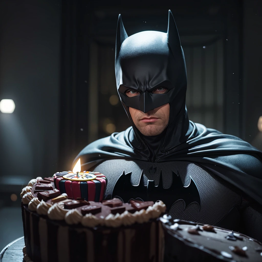 batman, holdong a birthday cake, 4k