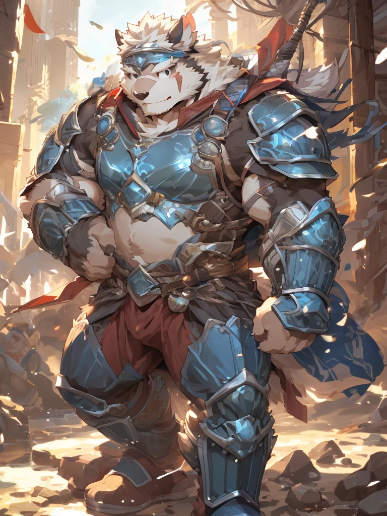 a furry sheep, white fur, long hair, slim fit, fit build, paladin, ((white sheep), ((blue paladin armor)), furry art, full body, mature, tall, daddy, muscular, long silky hair, detailed full body, an anthropomorphic white sheep, young, ikemen, handsome, furry character, anthropomorphic furry art, commission for high res, fursona commission, fullbody commission for, tall, furry art, by zixiong, by suv, by null-ghost,