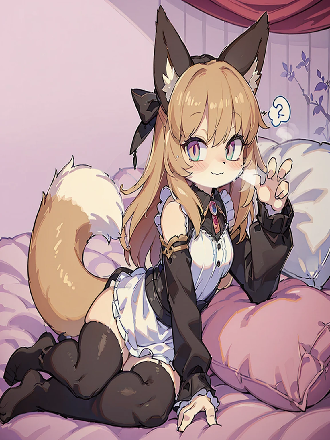 tmasterpiece,Best quality at best,own, beast wild, fluffy woman, Wolf-eared ax detail), (Light and shadow for any pillow background)), Cute girl in maid outfit posing on pillow, the maid outfit,white colors,natural,, (face flushed),A smile,pillow head,(many pillows),soft pads,(Canopy bed),Soft pillow quotation,(damaged pillow),many pillows,(crotch rub),((Pillow hump)),(pillow head),(One tail),,(Pink pillows),(The love surrounding the protagonist),steamy,(pillow head),(),(Luxury pillows),(Palace pillow pattern pillow),(palaces),(Palace bedroom),(Gorgeous pattern pillow),Soft pillows,,(Classical European style bedroom ),(Excited,lack of expressiveness,),(with her mouth open,),ifox girl, culona