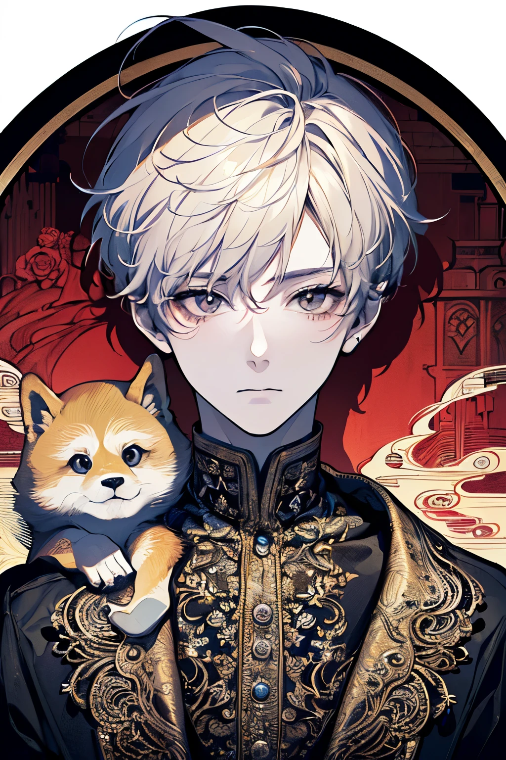 ((Boy,kids, around 6 years old:1.2)),(extremely detailed 8K wallpaper),(ultra-detailed),(best quality),(masterpiece),(highly detailed),(cinematic lighting),(Original),(Costume like an aristocrat:1.5 ),ink style,32K depth of field,((Doge-za:1.3)),