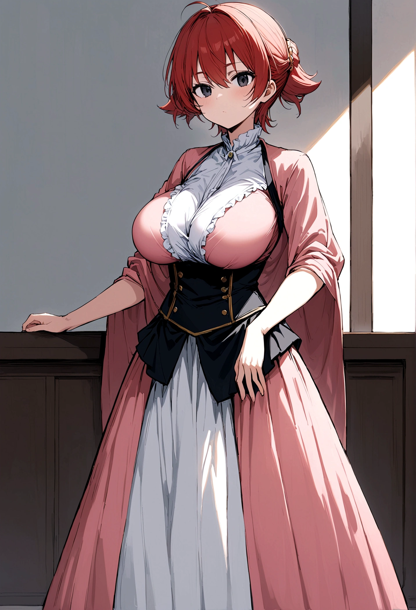 My name is Hikaru, I am a white test ,with red hair long , black eyes and I am 138 cm tall and weigh 34 kg. My breasts measure 160 cm, my waist measures 30 cm and my hips measure 60 cm. Dressed in a black skirt along with a pink blouse.