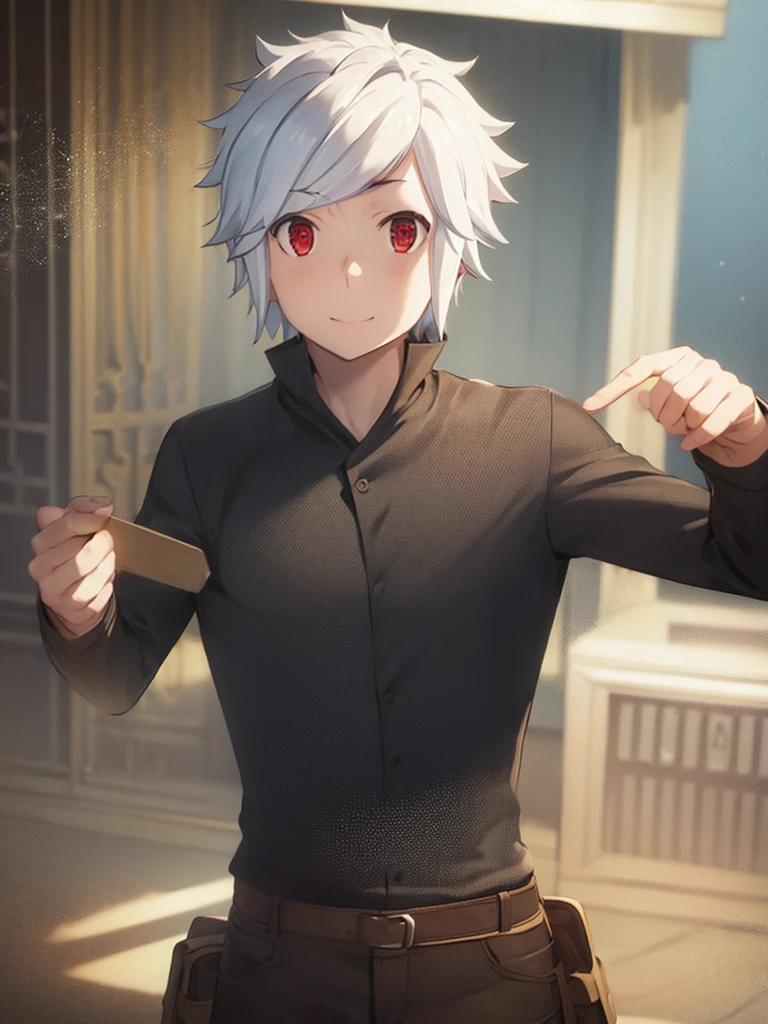 (Best quality:1.1), (masterpiece:1.4), , 1 boy, One, male focus, , upper body, , clear line, , bell_cranelle, White hair, Red eyes, , social fiction,