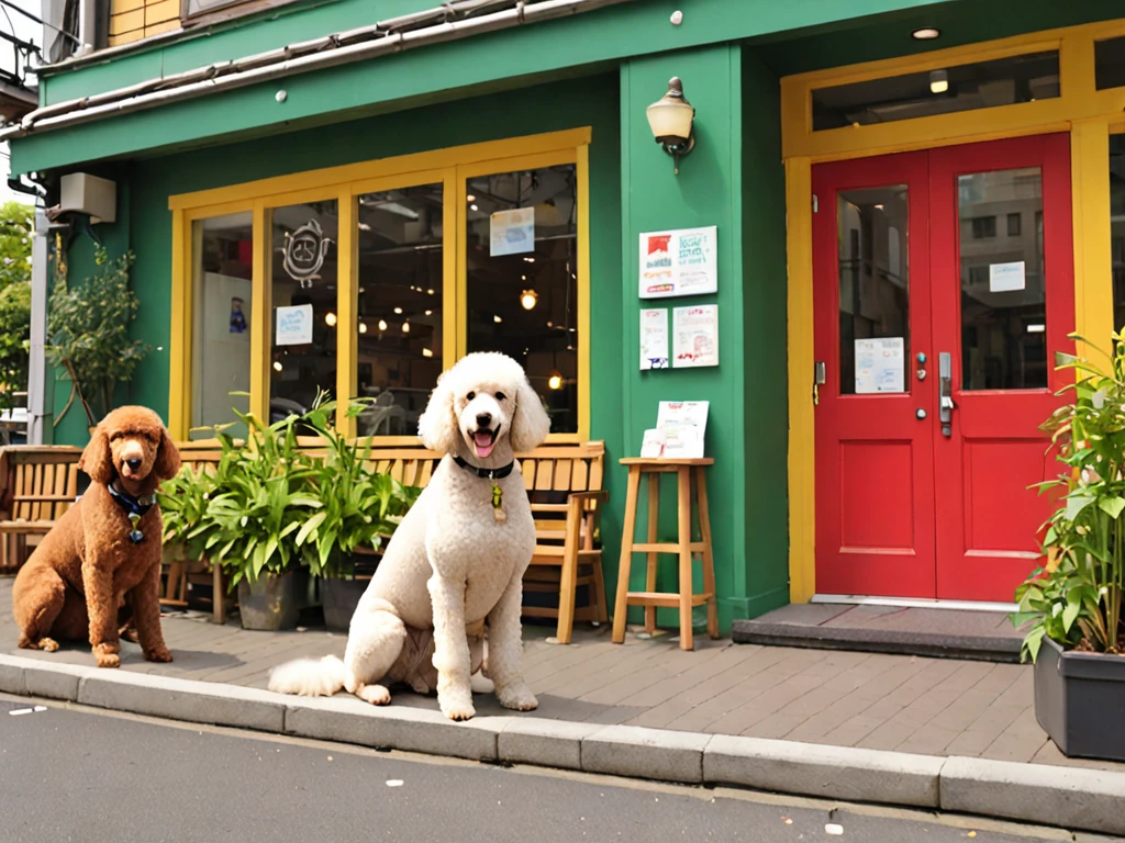 Therapy Dog Cafe「Wonderful Wonder」Generate the appearance of。
building:
- 温かみのある木造りのbuilding
- 茶色の木目調の外観
- 緑の木々がbuildingの周りに見える
看板:
- カラフルな看板がbuildingに掲げられている
- 看板には「Wonderful Wonder」The name of the cafe is written on the sign - the color of the sign is red.、green、Use bright colors such as yellow for the entrance:
- Therapy dog sitting、Welcoming guests - What breed of dog is this?、Standard poodle and Labrador retriever - dogs with friendly expressions、Other details wagging the tail:
- buildingの周りには、There is a dog water station and a bench in front of the cafe.、花壇や緑地がある
- 日差しがbuildingを暖かく照らしている
全体的な雰囲気:
- Interact with therapy dogs、温かみのあるカフェという印象を与える
- 木造りのbuildingとカラフルな看板、And the therapy dogs that greet you at the entrance、Producing a space of healing and relaxation