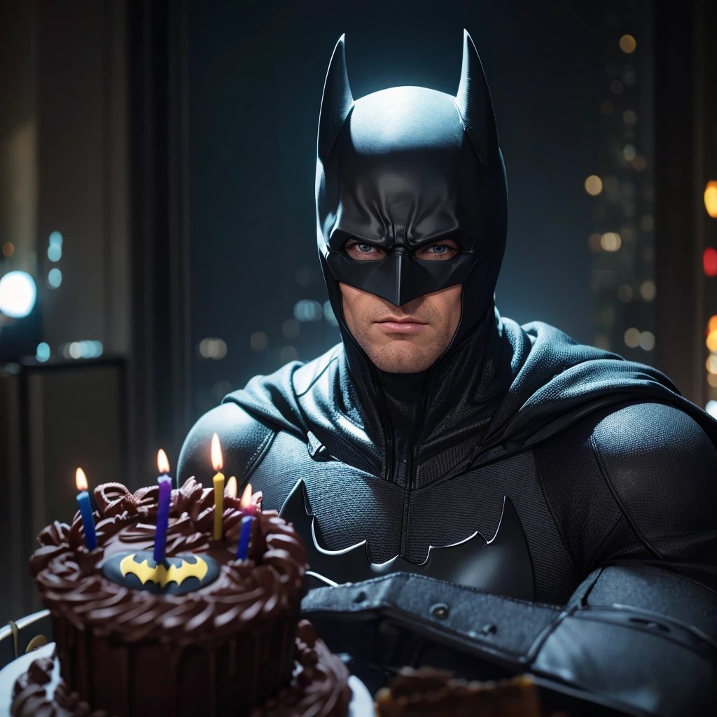 batman, holdong a birthday cake, 4k