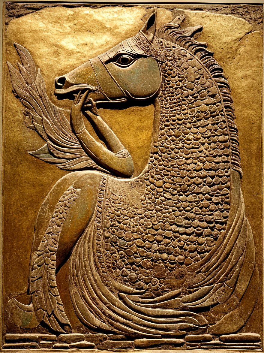 Hippocampus: Lower body of a fish and upper body of a horse (Etruscan Mythology)