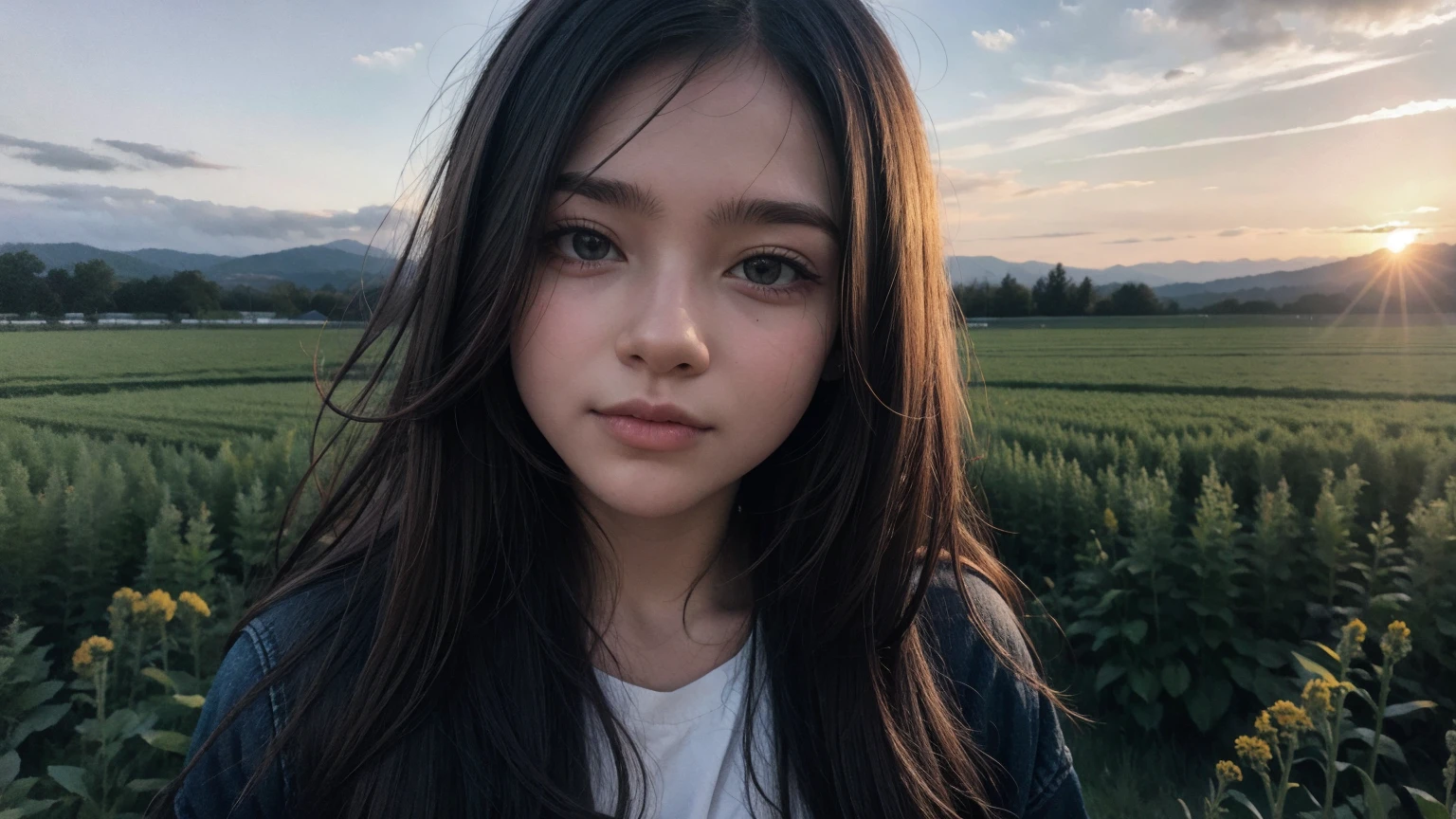 portrait, young woman, Field, sunset