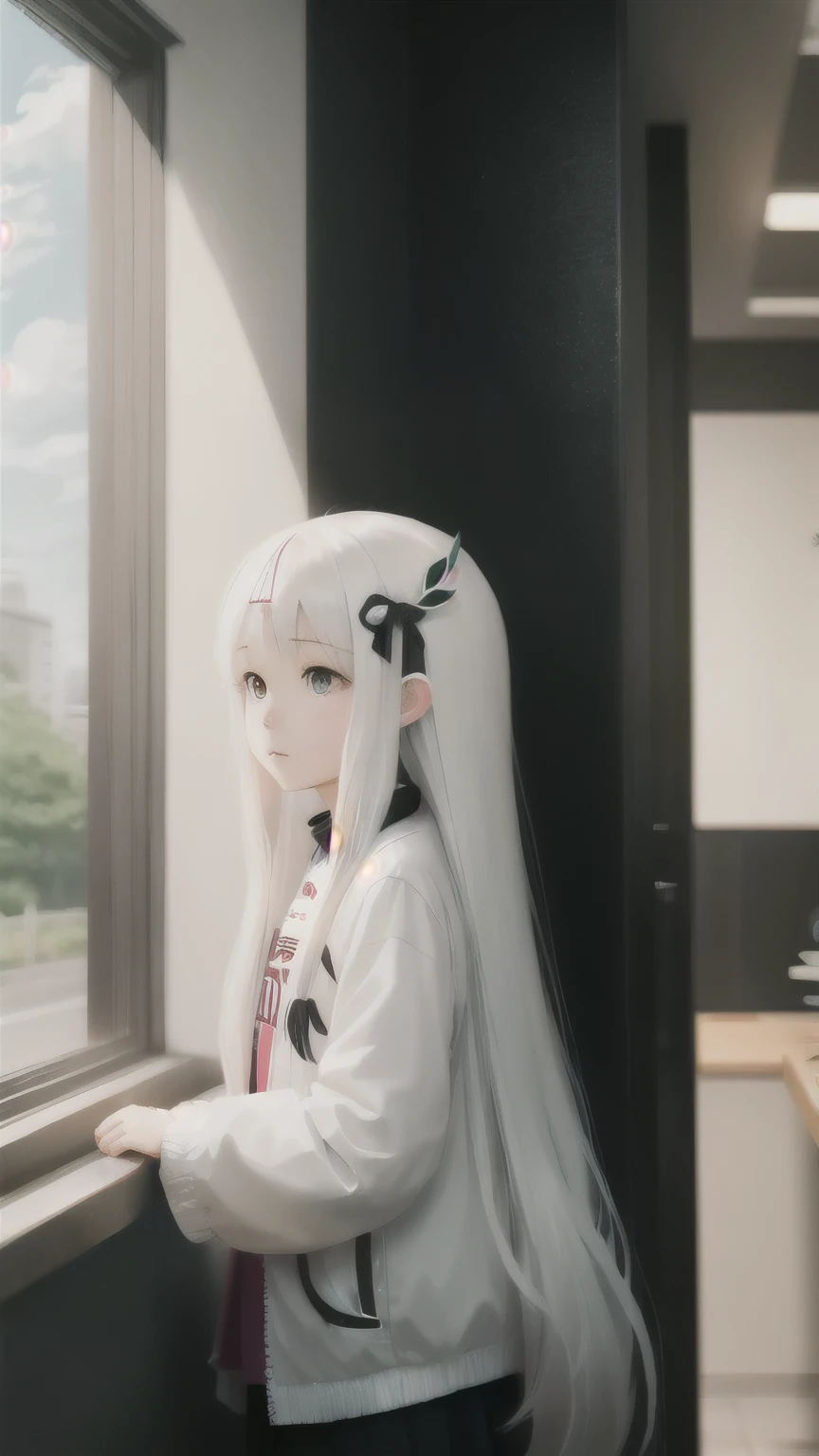 White long hair anime girl with far corner