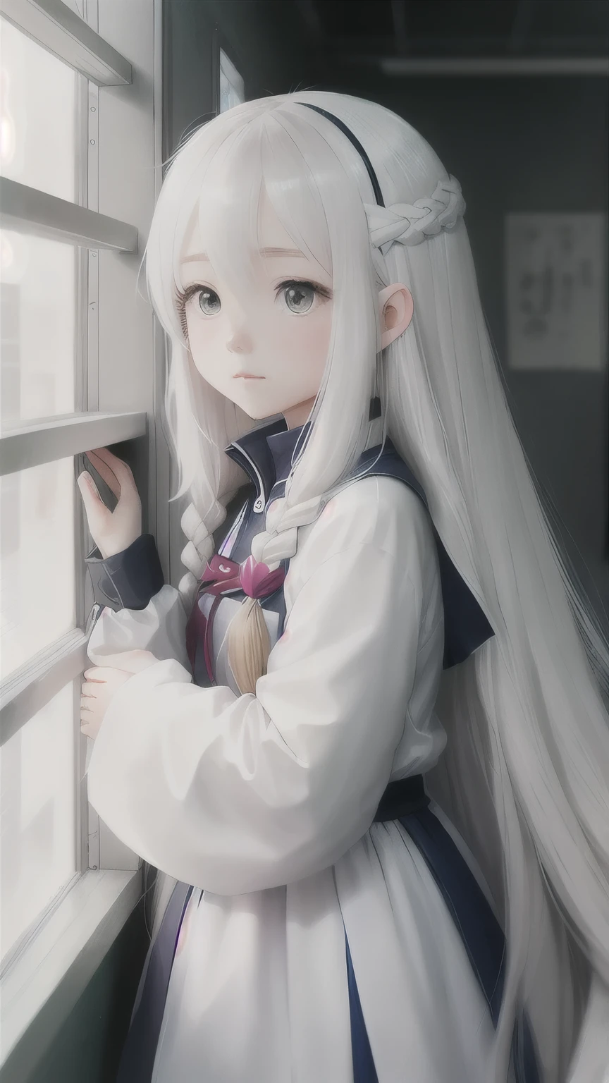 White long hair anime girl with far corner