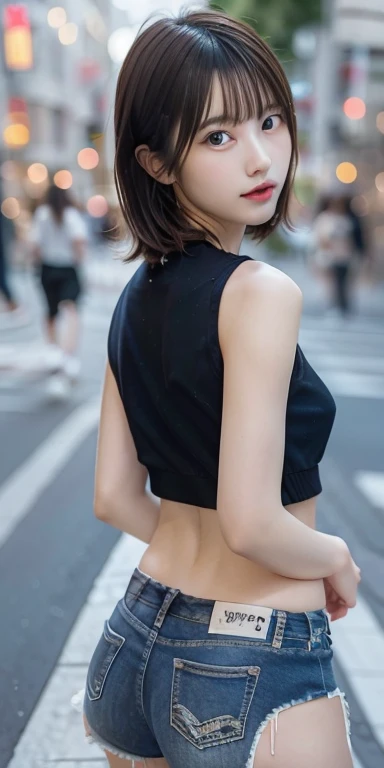 Aoyama Street,gorgeous young japanese women, Tight ass, beautiful south japanese women, 20 year old female model,Sexy girl in ripped shorts, Big eyes, Shiny, Very cute face, Narrow waist,Ultra-high resolution,Ripped jeans,Big Breasts,Butt Exposed,Tank top,Naked butt in full view