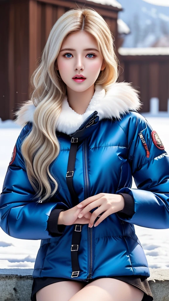 (hyperrealistic), (illustration), (high resolution), (8K), (extremely detailed), (best illustration), (beautiful detailed eyes), (best quality), (ultra-detailed), (masterpiece), (wallpaper), (photorealistic:1.4), (natural light), (rim lighting), (detailed face), high detailed realistic skin texture, anatomically correct, solo, 1 girl, (high detailed realistic long wavy white hair:1.5), (dual ponytail contorted:1.4), heterochromic eyes, (detailed blue eyes), small moles under the eyes, (realistic big breasts:1.5), long legs, tight abs, dynamic pose, (Winter jacket with fur only at the collar:1.3), (upon body from head to thighs:1.4), (Beautiful Cute Pakistani Woman:1.55), standing alone, outdoor, snowing, winter,