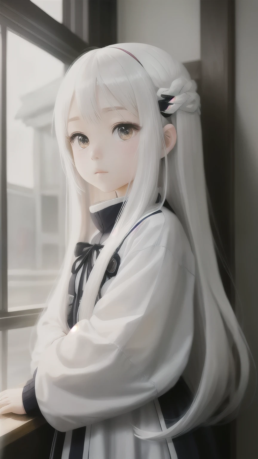 White long hair anime girl with far corner