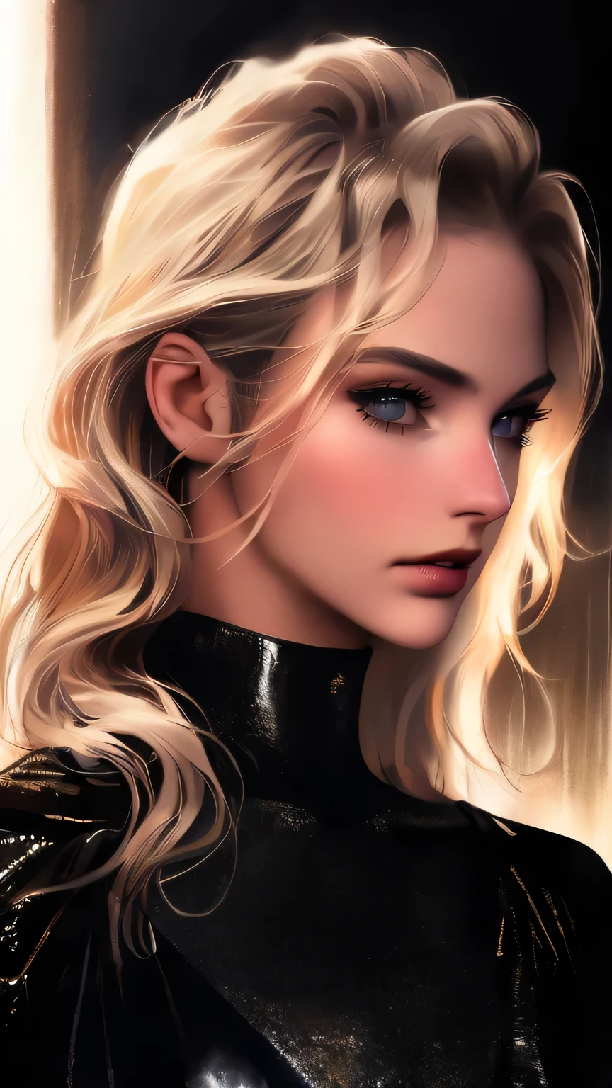 (8K, RAW Photos, 最high quality, masterpiece), 超High resolution, (Realistic, photo-Realistic), 1 Girl, emotionless, alone, Blonde long wavy hair, black eye, Professional Lighting, Detailed lighting, Backlight, Written boundary depth, Natural light, Sharp focus, Professional photography, Beautiful Eyes, Realistic eyes, Detailed Shadows, CG games, Cosplay, (Black and white striped leotard), Leotard with arm rings､exterior, Crown, masterpiece, 最high quality, high quality, High resolution､((Upper body portrait)))、The line of sight is this、sexy､Big Tits､Black and white striped leotard､View from behind､Upper body portrait