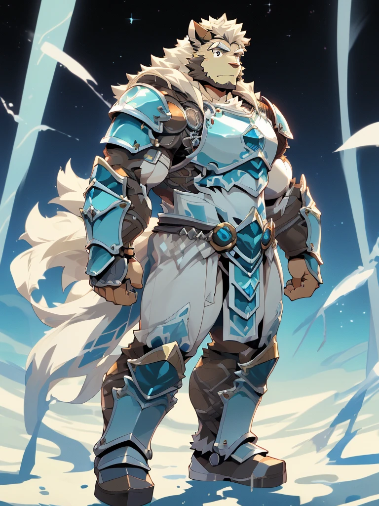 a furry sheep, white fur, shoulder long hair, slim fit, fit build, paladin, ((white sheep), ((blue paladin armor)), full body, ikemen, handsome, mature, muscular, silky hair, detailed full body, commission for high res, tall, 