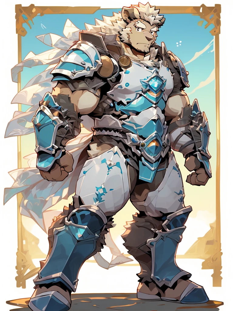 a furry sheep, white fur, shoulder long hair, slim fit, fit build, paladin, ((white sheep), ((blue paladin armor)), full body, ikemen, handsome, mature, muscular, silky hair, detailed full body, commission for high res, tall,