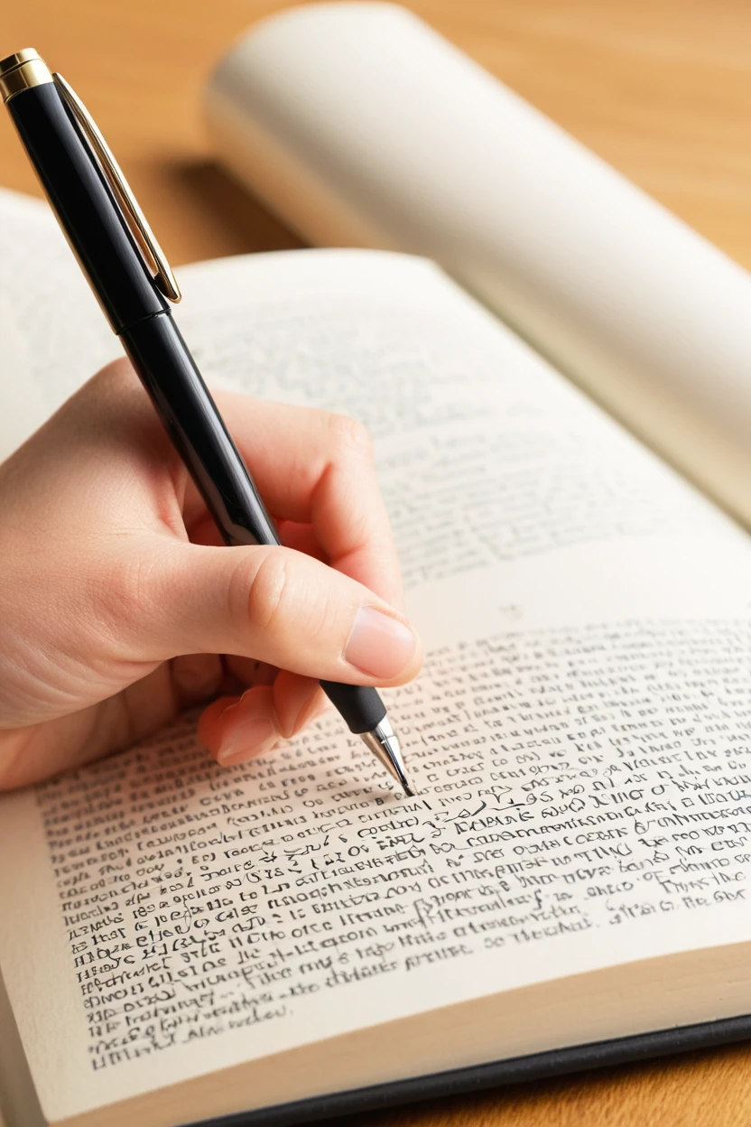 Open the book, pen,hand, illustration,Screen close-up,Classroom Background