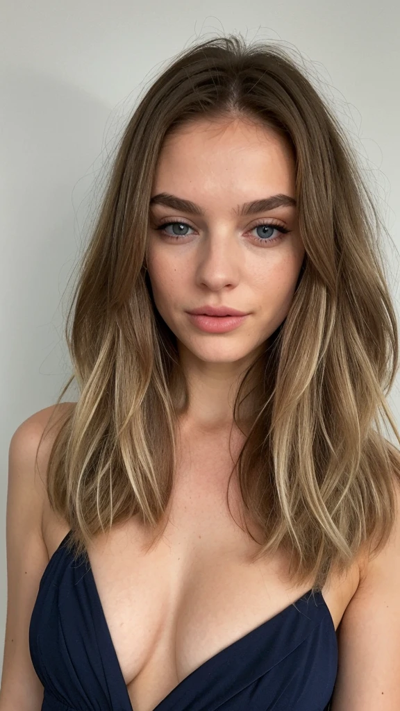 joli modèle blonde, De longs cheveux ondulés, yeux bleus, Sourcils foncés, , cheveux longs, haut blanc à épaules dénudées, jupe ultra mini en cuir, silhouette glamour ,gros seins, visage hyper mignon, lèvres brillantes, Des doubles paupières parfaites pour les deux yeux, maquillage naturel, shiny smooth light brown hair of cheveux longs, frange asymétrique, Haute résolution, détail élevé, incroyablement détaillé, coiffure détaillée, visage détaillé, peau brillante, éclairage cinématographique, rendu d'octane, hyper réelistic, Des membres parfaits, anatomie parfaite, dans la plage