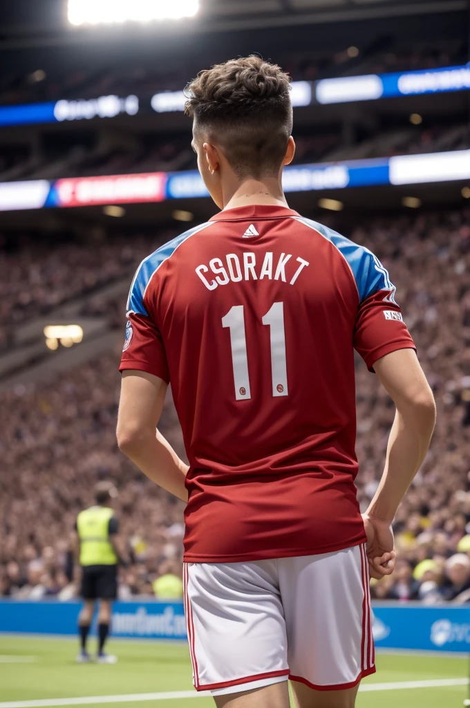 man in the audience with his back looking at a futsal game