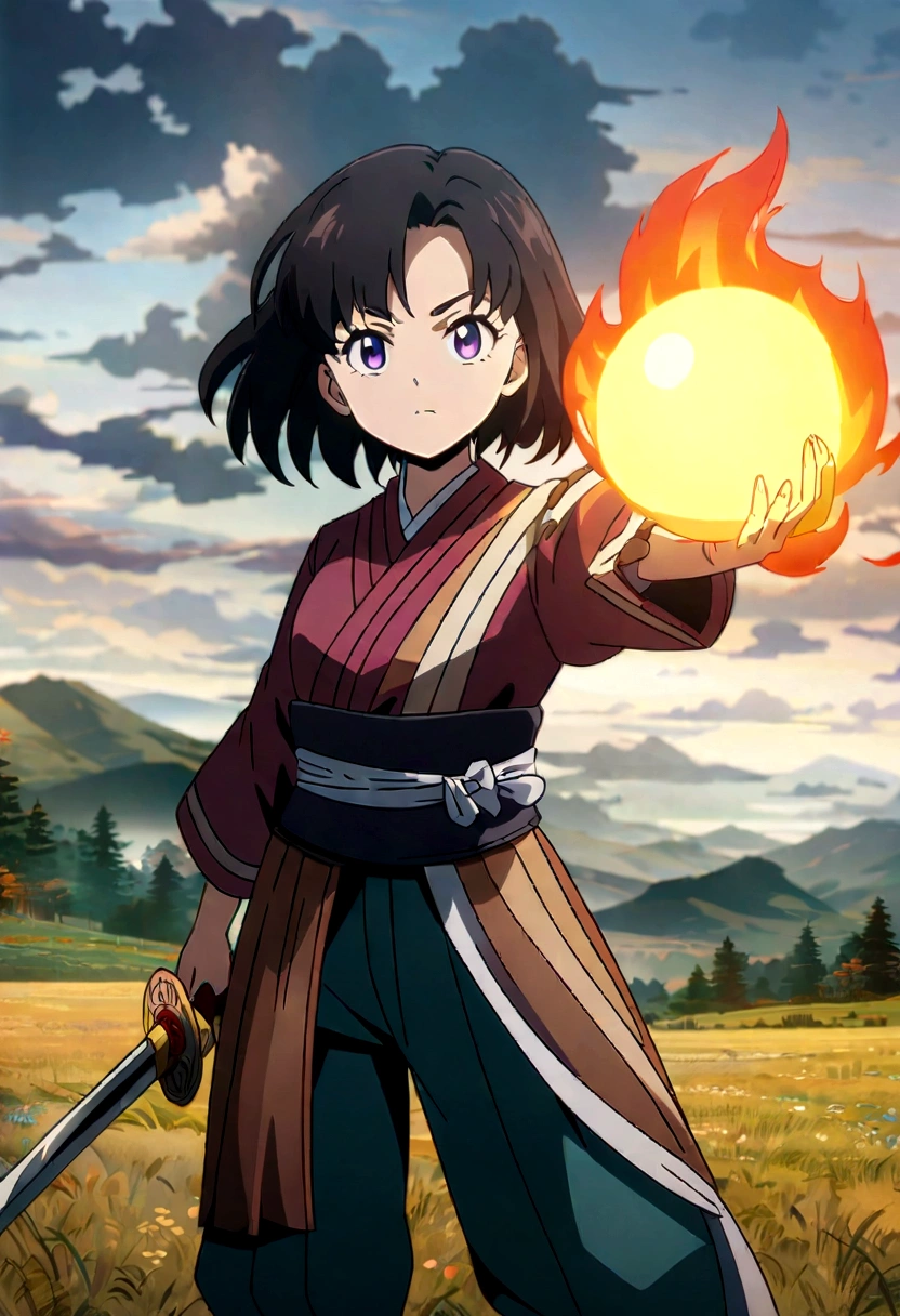 Cartoon image of a girl holding a sword and a fireball, Anime Style 4 k, Spectacular 8K HD anime shots, Anime Style. 8K, Demon Slayer Art Style, anime wallpaper 4k, anime wallpaper 4k, すごいアニメ 8K, epic Anime Style, anime art wallpaper 4k, anime art wallpaper 4k, Anime Cover, 4k anime wallpaper