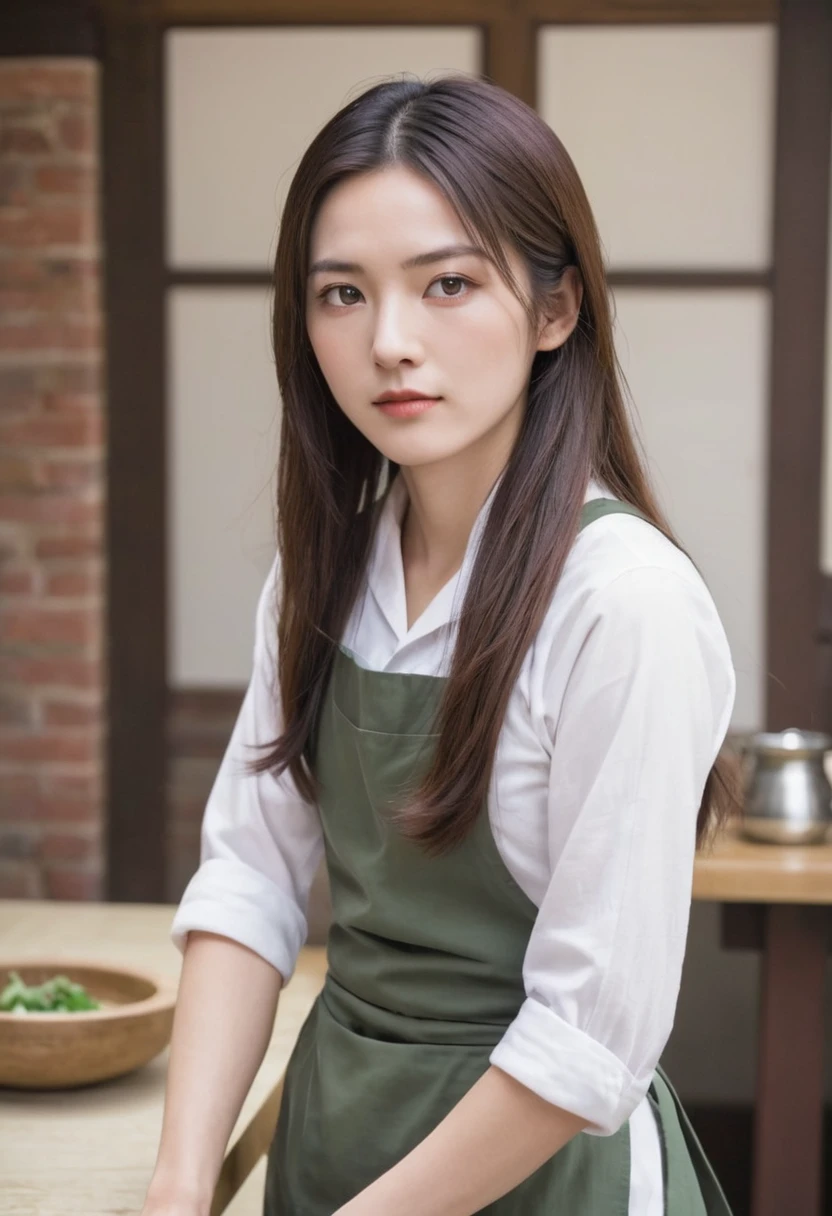 A man with physical characteristics: pale, Eyes red (half wine), details on face and body, long hair (more or less in the coxis&#39;) offwhite/ silver with black details on the tips. 

styled: half oriental apron, use a pipe (those long)