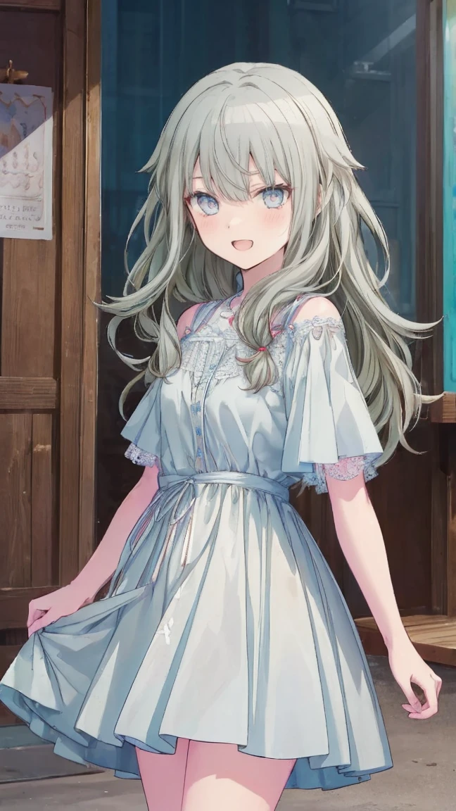 (masterpiece, 最high quality:1.6),Best image quality、最high quality、Perfect lighting,From the side,Lori、Girl、 Smile、A gentle gaze、Open mouth expression、masterpiece, Anime art style, Cute moves、Most detailed, high quality、Shiny Hair、Very fine and beautiful bright eyes、nose blush、Very detailed, clear and beautiful face, Awards, (((Anatomically correct))、Cowboy Shot