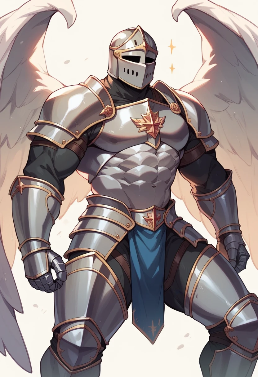 armor, knight helmet, male, strong, big, huge, muscular, white wings