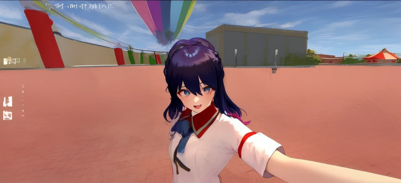 (masterpiece, best quality),  intricate details, 
1girl,   Kobo, Multicolored hair, Aqua eyes,  light blue hair, white hair tips, 
small breasts, smiling, opened mouth, wear white uniform, long Sleeve shirt, light blue color skirt, classroom background, Indonesian highschool uniform