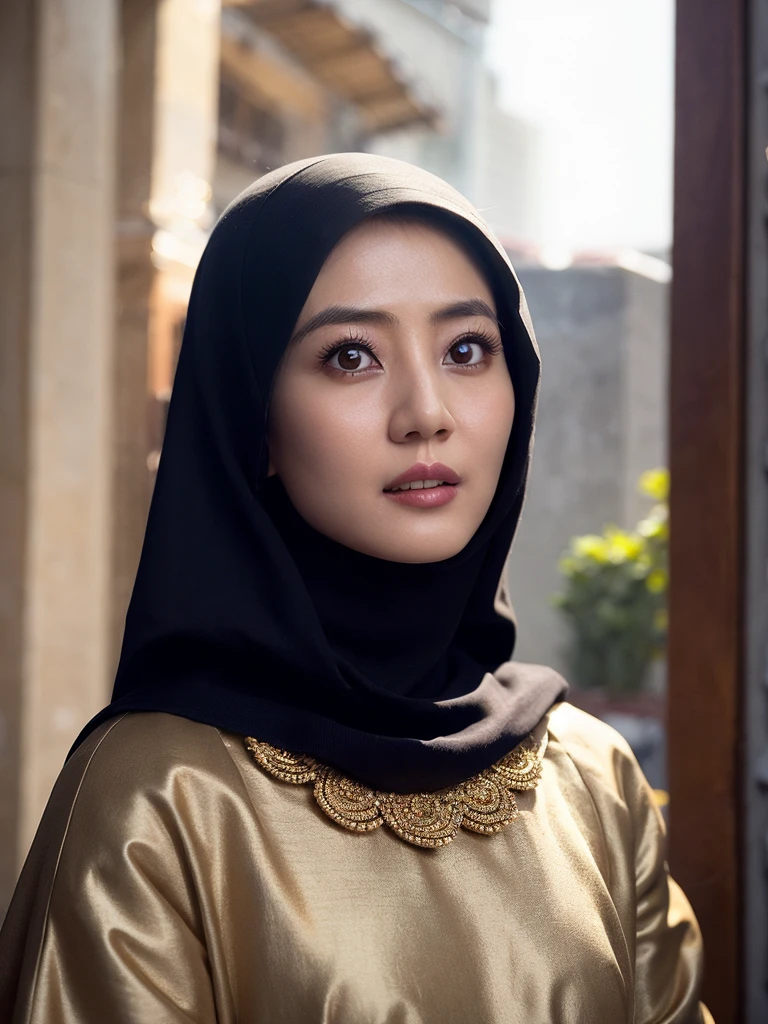 1girl, Chinese girl, hijab, walking in Iran, detailed face, beautiful detailed eyes, beautiful detailed lips, extremely detailed eyes and face, long eyelashes, traditional Iranian clothing, ornate hijab, intricate embroidery, warm lighting, cinematic composition, photorealistic, 8k, hyper detailed, masterpiece, realistic, cinematic lighting, vivid colors, muted color palette, golden hour, natural lighting