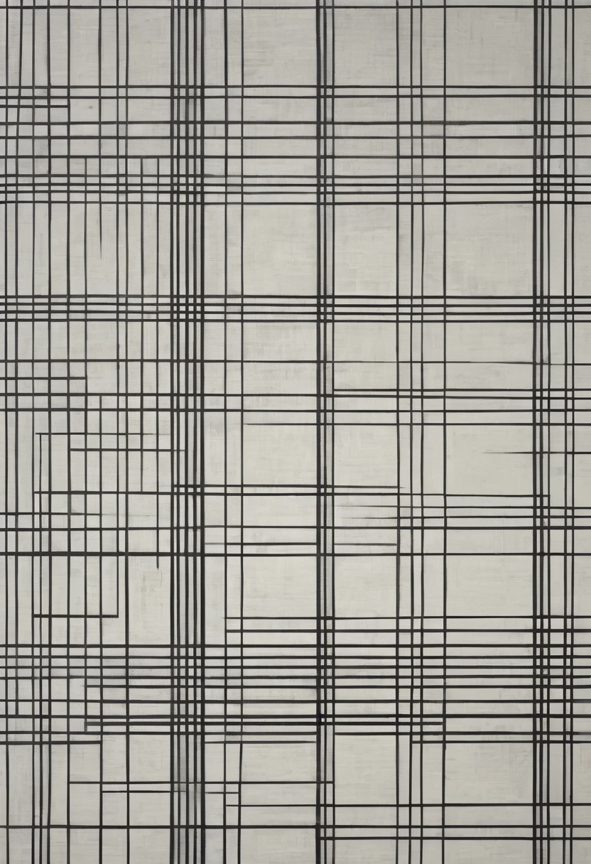 Design with straight lines and simple geometric shapes. A grid design in gray and black tones. The grid is made up of black and gray lines that intersect at right angles, creating a series of uniform squares and rectangles. The gray tones vary in intensity, adding depth and contrast to the pattern. The white background highlights the sharpness of the lines, while the precise and regular arrangement of the grid provides a sense of order and balance. The simplicity and elegance of the design emphasize clarity and minimalism, resulting in a visually attractive and modern composition., Abstract expressionism, UHD, masterpiece, accurate, super detail, 16k
