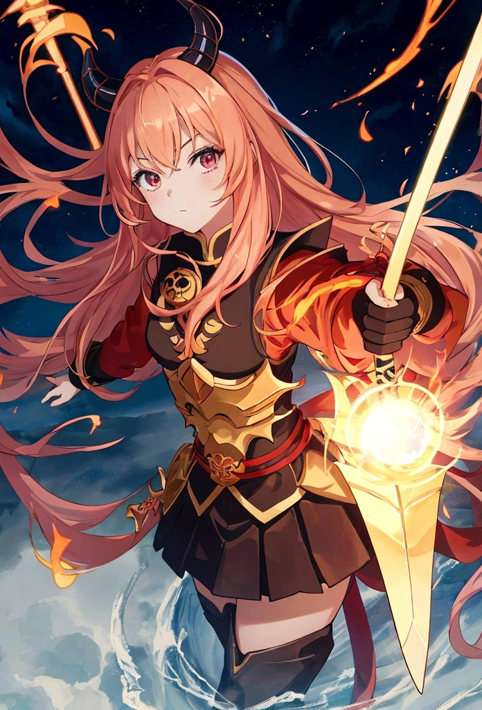 Cartoon image of a girl holding a sword and a fireball, Illustrations by a Chinese Master, Instagram, Under Art, Anime Style 4 k, Spectacular 8K HD anime shots, Anime Style. 8K, Demon Slayer Art Style, anime wallpaper 4k, anime wallpaper 4k, すごいアニメ 8K, epic Anime Style, anime art wallpaper 4k