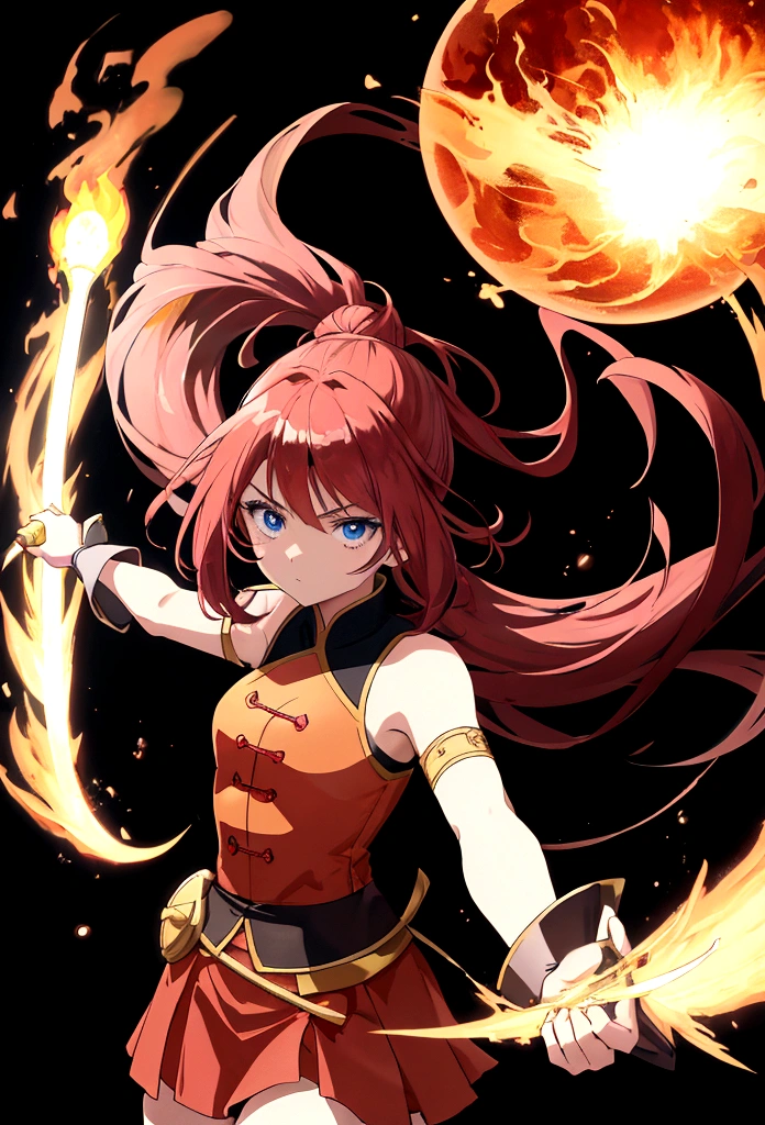 Cartoon image of a girl holding a sword and a fireball, Illustrations by a Chinese Master, Instagram, Under Art, Anime Style 4 k, Spectacular 8K HD anime shots, Anime Style. 8K, Demon Slayer Art Style, anime wallpaper 4k, anime wallpaper 4k, すごいアニメ 8K, epic Anime Style, anime art wallpaper 4k