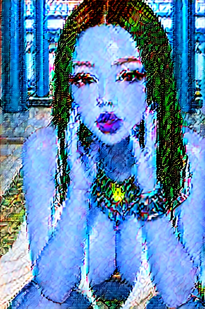 The bindi is in the center of the forehead., beautiful royal temple, decorations, gem, necklace, gold bracelet, Anklet, thick lips, Hands on lips, scalping, lips half open, (Detailed eyes), (seductive pose), Ulzzang-6500-v1.1, (big breasts:1.2)