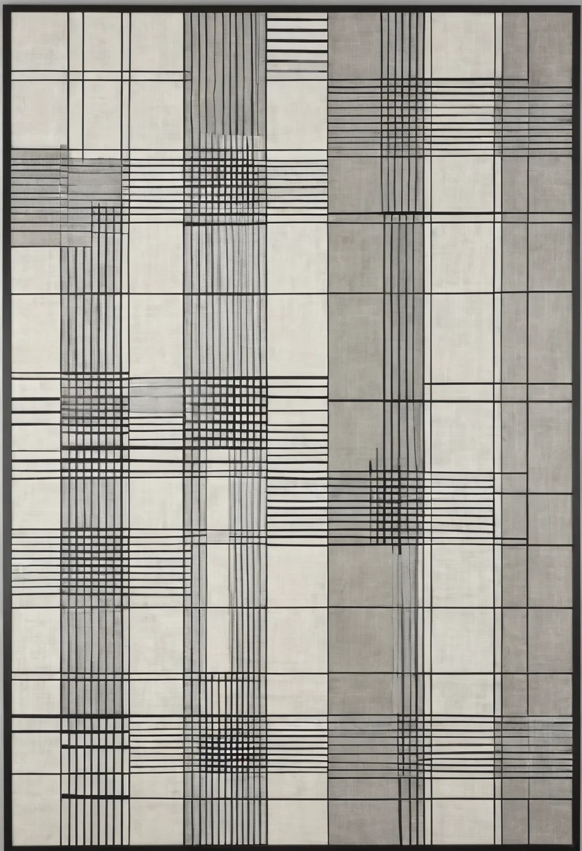 Design with straight lines and simple geometric shapes. A grid design in gray and black tones. The grid is made up of black and gray lines that intersect at right angles, creating a series of uniform squares and rectangles. The gray tones vary in intensity, adding depth and contrast to the pattern. The white background highlights the sharpness of the lines, while the precise and regular arrangement of the grid provides a sense of order and balance. The simplicity and elegance of the design emphasize clarity and minimalism, resulting in a visually attractive and modern composition. UHD, masterpiece, accurate, super detail, 16k
