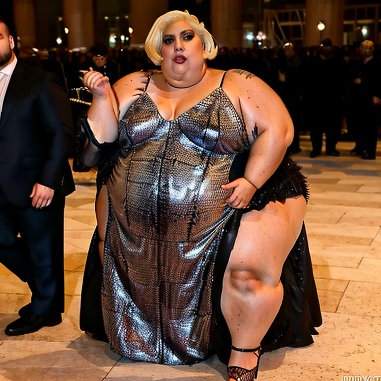Ssbbw extremely morbidly obese solo Lady Gaga full body alone wearing a leopard dress