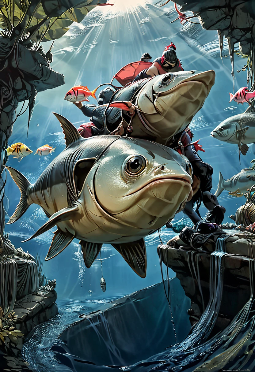 Piranha, The New Renaissance, Friend or Foe?, the ripest book of all time, the book is insanely detailed and intricate, insanely detailed and detailed, insane details, hypermaximalist, elegant, ornate, luxury, elite, matte painting, cinematic, cgsociety, James jean, Brian froud