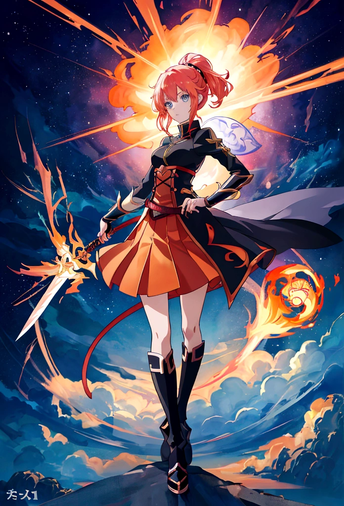 Cartoon image of a girl holding a sword and a fireball, Anime Style 4 k, Spectacular 8K HD anime shots, Anime Style. 8K, Demon Slayer Art Style, anime wallpaper 4k, anime wallpaper 4k, すごいアニメ 8K, epic Anime Style, anime art wallpaper 4k, anime art wallpaper 4k, Anime Cover, 4k anime wallpaper