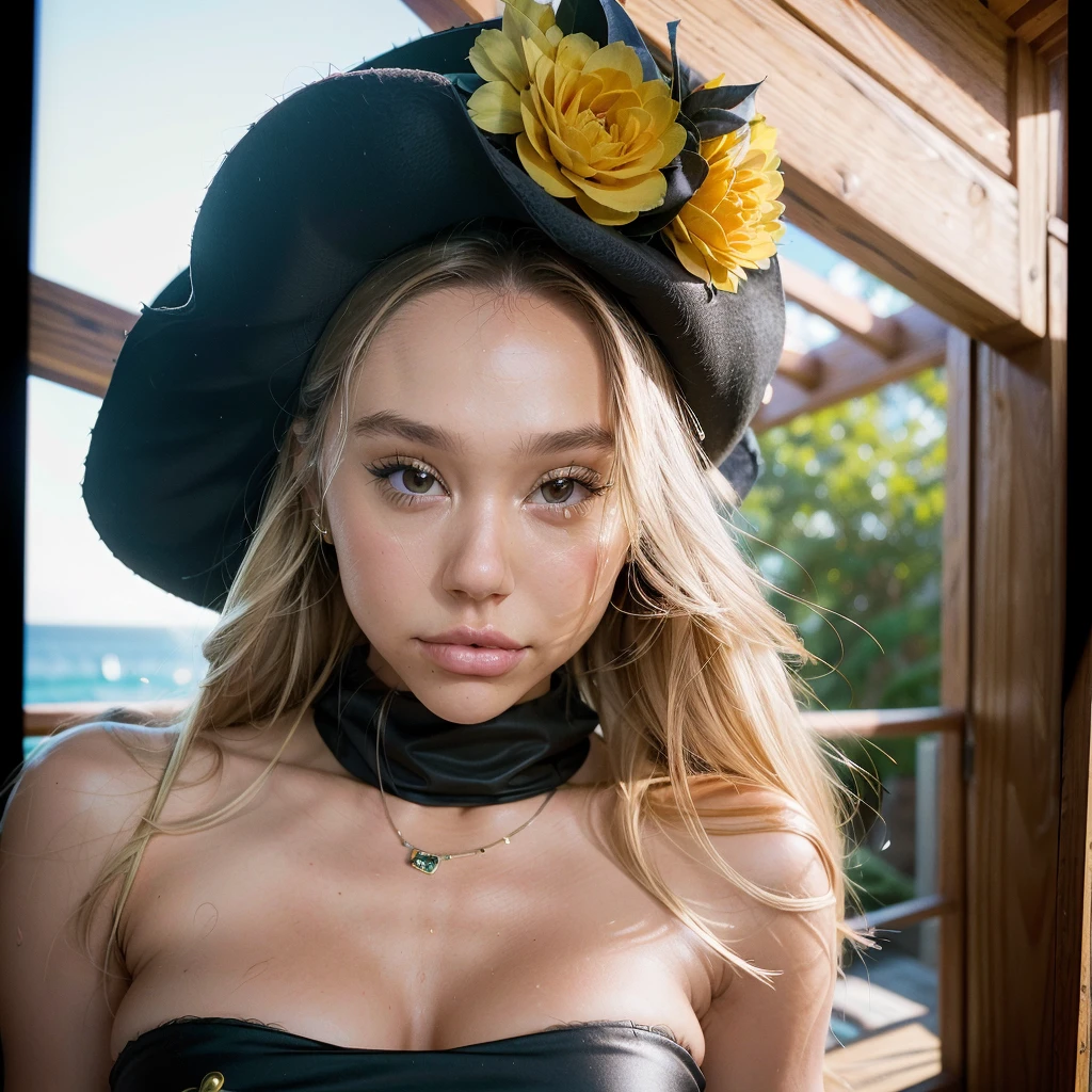 Realistic photo of a beautiful 18 year old (((ALEXIS-REN))), posing with Big black cock, (best quality,ultra-detailed,realistic:1.2),beautiful detailed eyes,beautiful detailed lips, blonde hair, wearing a sexy halloween outfit