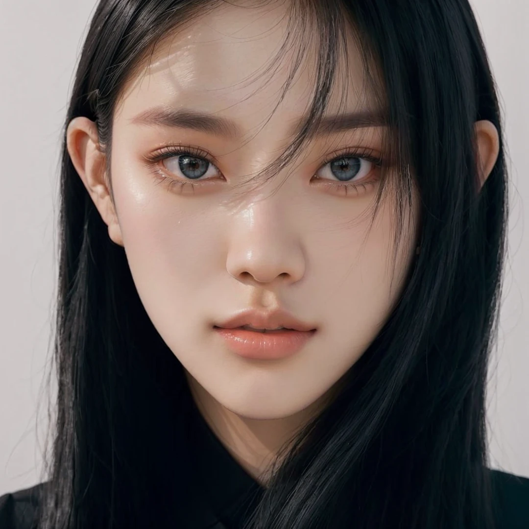 a close up of a woman with long black hair and a black shirt, portrait of jossi of blackpink, kim doyoung, blackpink jennie, jossi of blackpink, jinyoung shin, jisoo of blackpink, lee ji - eun, lee ji-eun, park ji-min, jaeyeon nam, portrait jisoo blackpink, seseon yoon, roseanne park of blackpink