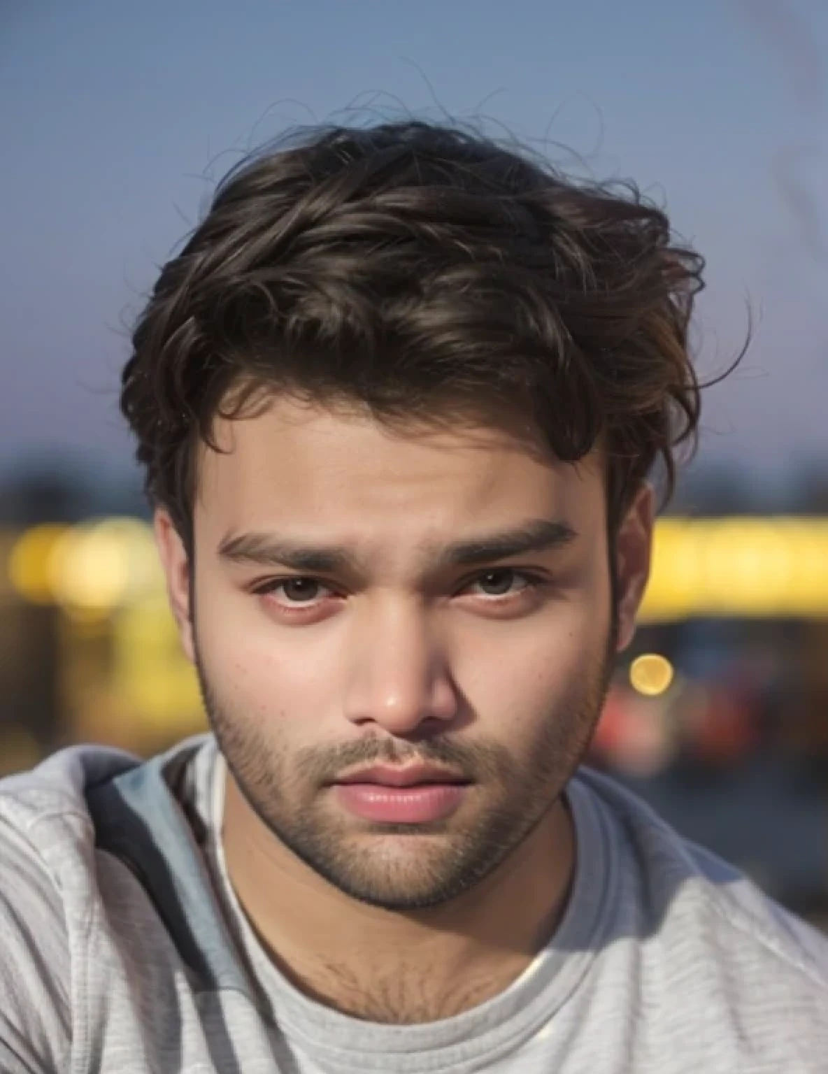 A beautiful young bearded man with highly detailed skin.quite expression