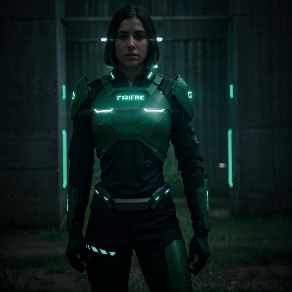  Scene of a futuristic frontier wal lot of details, realistic, dark cinematic lights cinematic lights best quality,4k,8k,highres, t Dark and green landscapeatmosphere that conveys sadness, 8k, ultra realistic, dramatic lighting.