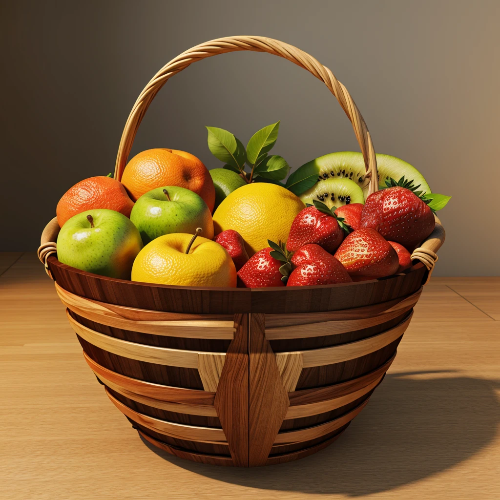 3D fruit basket with fruit without fruit without background PNG asset for game making