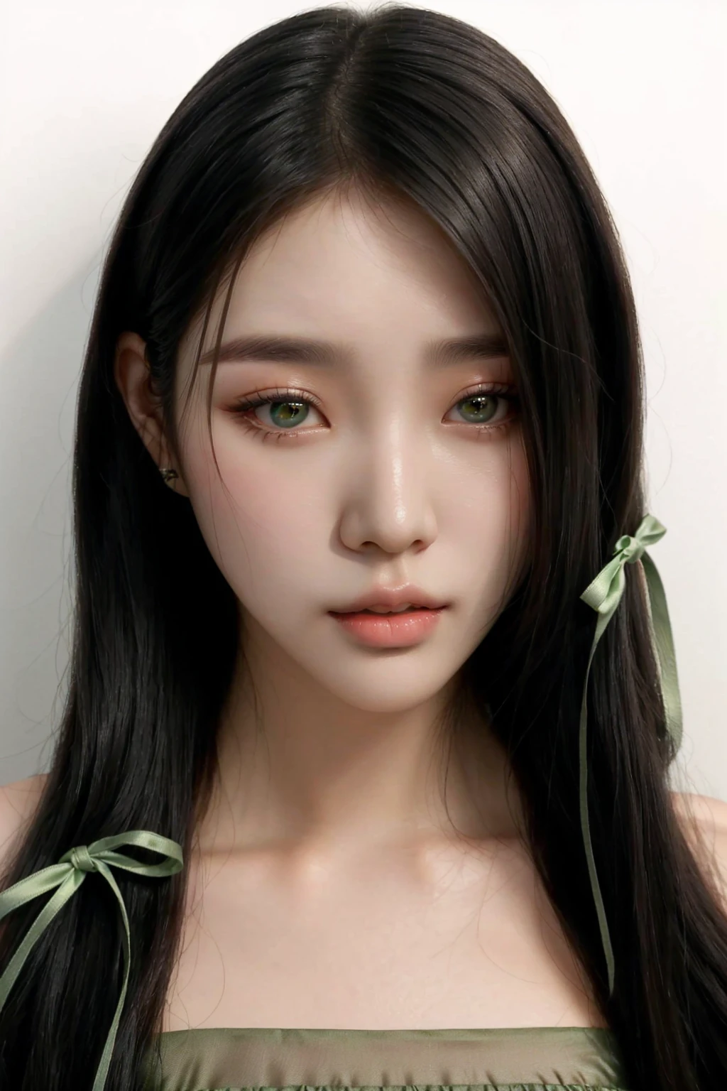 a close up of a woman with long hair wearing a green dress, jinyoung shin, jaeyeon nam, beautiful south korean woman, lee ji-eun, heonhwa choe, lee ji - eun, korean girl, wan adorable korean face, portrait of female korean idol, popular south korean makeup, hwang se - on, beautiful young korean woman