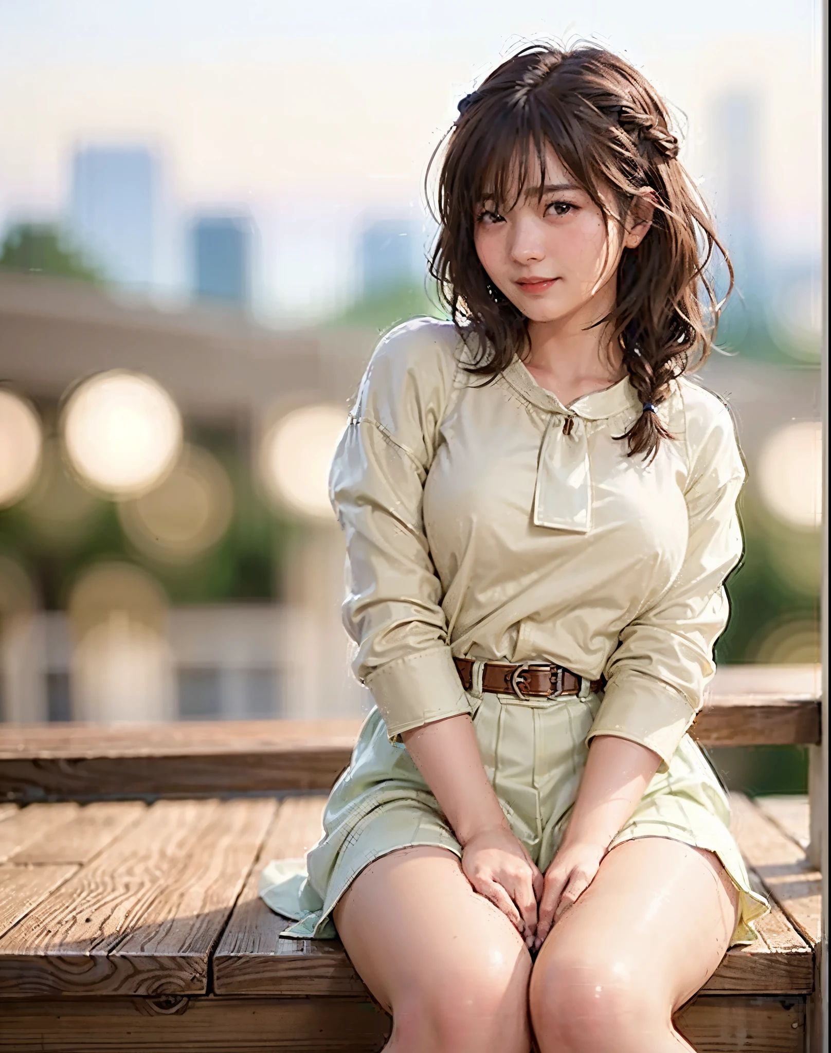 Highest quality, PhotoRealistic, 8K, High resolution, girl, woman, (Skin dents), (Big Breasts), (Professional Lighting, Bokeh), (street), (people々, crowd: 0.6), market, (night: 1.2), (brown: 2.0), (blouse: 1.5), (Portraiture: 0.6), nice, bloom, (Floating Hair), Braided hair, (Dynamic pose: 1.2) , Soft lighting, (masterpiece, Highest quality:1.1), (Ultra-fine 8K CG:1.2), (hyperRealistic:1.35), (PhotoRealistic:1.45), (Realistic:1.4), [Cowboy Shot], (Soft lighting), 1peopleの美しい日本peoplewoman, 20-year-old, Supermodel, Japanese Idols, (smile), Large Breasts, (Sweaty skin:1.2), (school uniform:1.2), (Sit on the ground:1.1), (Spread your legs, inhale, inhale,