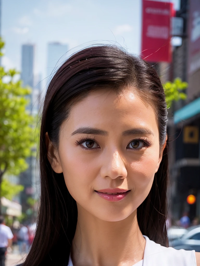 1girl, beautiful chinese woman, casual dress, jewelry, during her walking in Bangkok, extremely detailed face and eyes, beautiful detailed lips and eyelashes, long hair, intricate details, (best quality,4k,8k,highres,masterpiece:1.2),ultra-detailed,(realistic,photorealistic,photo-realistic:1.37),natural lighting, city street scene, cityscape, skyscrapers, warm color tones, vibrant colors, cinematic composition, shallow depth of field