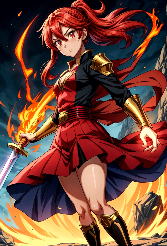 Cartoon image of a girl holding a sword and a fireball, Anime Style 4 k, Spectacular 8K HD anime shots, Anime Style. 8K, Demon Slayer Art Style, anime wallpaper 4k, anime wallpaper 4k, すごいアニメ 8K, epic Anime Style, anime art wallpaper 4k, anime art wallpaper 4k, Anime Cover, 4k anime wallpaper