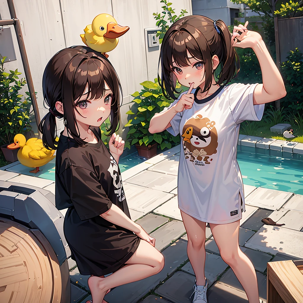 aggressive、Patsun、Medium Hair、girl、T-shirt dress、Brown Hair、Small duck mouth、Small Nose、Big Tits、Chubby