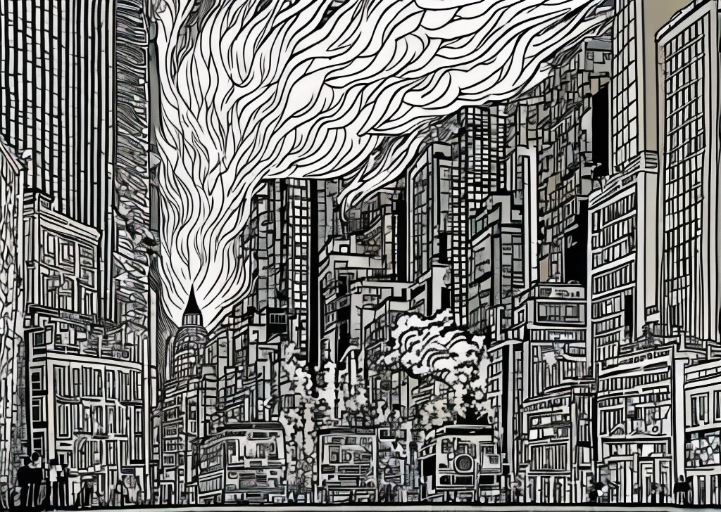 City exploding with a big smoke , Sleeve style