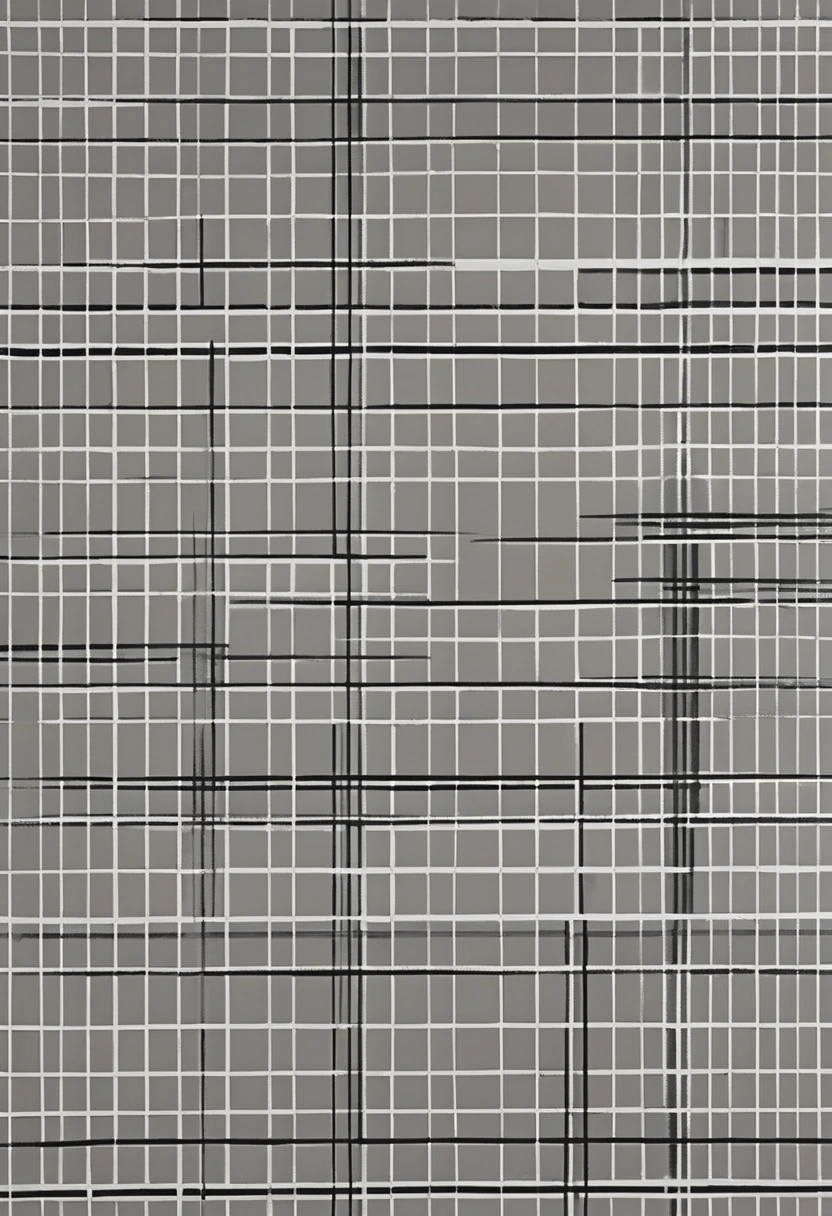 Design with straight lines and simple geometric shapes. A grid design in gray and black tones. The grid is made up of black and gray lines that intersect at right angles, creating a series of uniform squares and rectangles. The gray tones vary in intensity, adding depth and contrast to the pattern. The white background highlights the sharpness of the lines, while the precise and regular arrangement of the grid provides a sense of order and balance. The simplicity and elegance of the design emphasize clarity and minimalism, resulting in a visually attractive and modern composition., Abstract expressionism, UHD, masterpiece, accurate, super detail, 16k
