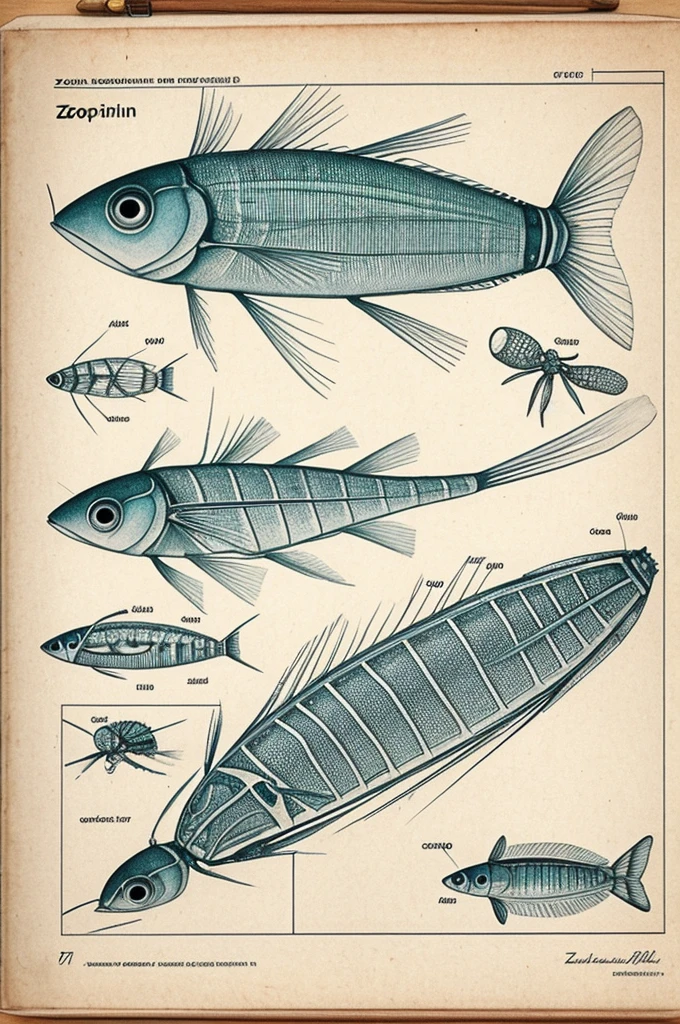 Get me an image of Zooplankton( square keratella) indicate its anatomical parts in which it is in a drawing style