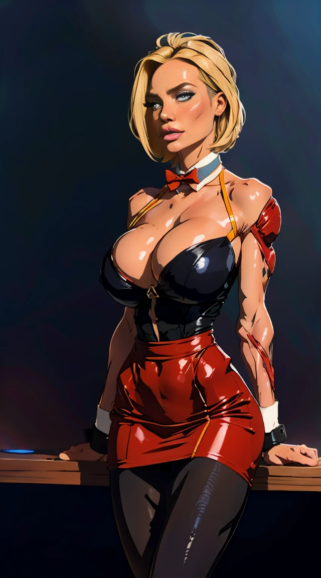 Hyper realistic super detailed sexy android 18, Very detailed, expressions faciales sexy, seductive facial expressions, [:(Face detail: 1.4): 0.4], 16K resolution, 4k resolution, dinamic lighting, High definition resolution, (hyper realistic: 1.4), (back light: 1.2), (Nuit: 1), (full height: 1.8),(contrasting background: 1.5), (Anatomy of the hyperrealistic arm), (Hyperrealistic anatomy of the legs), (peau propre), (lighting cinematic: 1.7), (intime), (Technologie NVIDIA RTX Ray Tracing), (Anatomy of the hyperrealistic arm: 2), (Ventre plat parfait), (color picture),Cute, (lovely), ((sexly)), (Device), ((Extremely detailed)), 4K, (8K), Best Quality, (Beautiful), Illustration, Anime style, perfect anatomia、android 18、breastsout、‎Classroom、cleavage of the breast、clavicle、desk、From above、big breasts, on desk, android 18, solo, blonde hair, blue eyes, masterpiece, best quality, highres, playboy bunny, rabbit ears, black pantyhose, red bowtie, wrist cuffs, black leotard, large breasts, sitting on, Sitting on a desk, skirt by the, solo, thighs thighs thighs thighs, red blush, ssmile