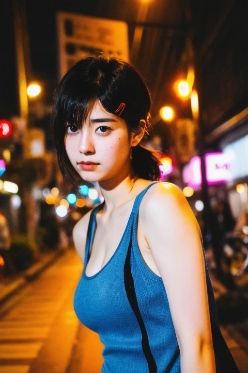 1girl nsfw, solo, cute, brown eyes, black hair,violent storm background,endless 雨) ,Japanese city streets,Neon glow,night,Selfie, see through,スーツ